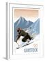 Ski Gunstock - Downhill Skier Lithography Style-Lantern Press-Framed Art Print