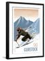 Ski Gunstock - Downhill Skier Lithography Style-Lantern Press-Framed Art Print