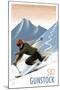 Ski Gunstock - Downhill Skier Lithography Style-Lantern Press-Mounted Art Print