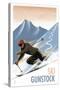 Ski Gunstock - Downhill Skier Lithography Style-Lantern Press-Stretched Canvas