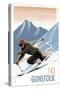 Ski Gunstock - Downhill Skier Lithography Style-Lantern Press-Stretched Canvas