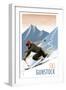 Ski Gunstock - Downhill Skier Lithography Style-Lantern Press-Framed Art Print