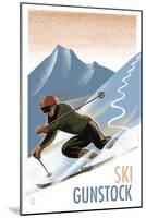 Ski Gunstock - Downhill Skier Lithography Style-Lantern Press-Mounted Art Print