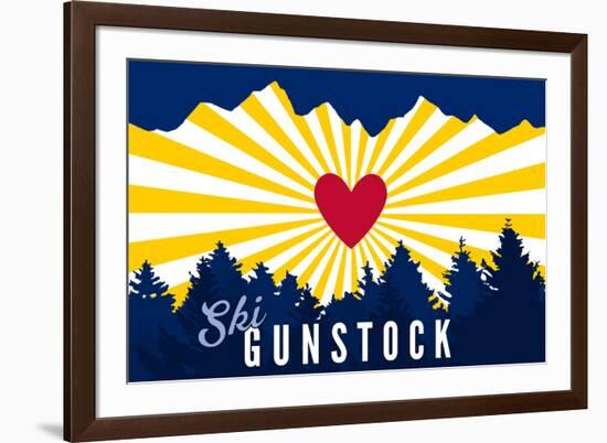 Ski Gunstock - Heart and Treeline-Lantern Press-Framed Premium Giclee Print