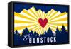 Ski Gunstock - Heart and Treeline-Lantern Press-Framed Stretched Canvas