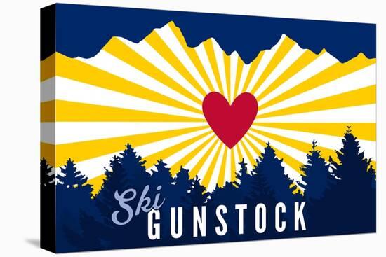 Ski Gunstock - Heart and Treeline-Lantern Press-Stretched Canvas