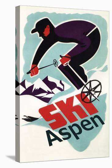 Ski in Colorado Vintage Skier - Aspen, Colorado-Lantern Press-Stretched Canvas