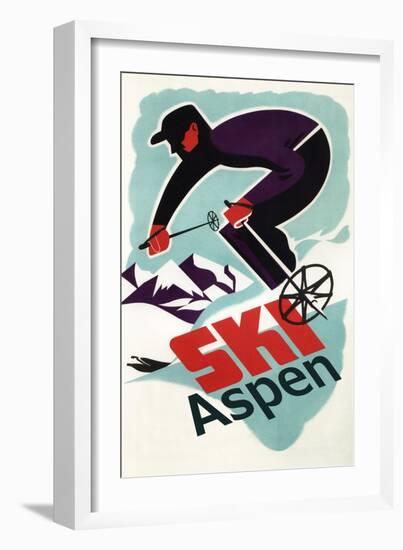 Ski in Colorado Vintage Skier - Aspen, Colorado-Lantern Press-Framed Art Print