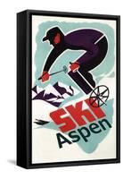Ski in Colorado Vintage Skier - Aspen, Colorado-Lantern Press-Framed Stretched Canvas