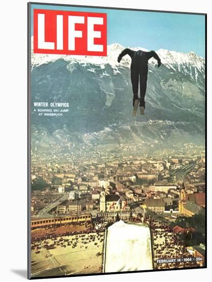 Ski Jumper at Innsbruck Olympics, February 14, 1964-Ralph Crane-Mounted Photographic Print