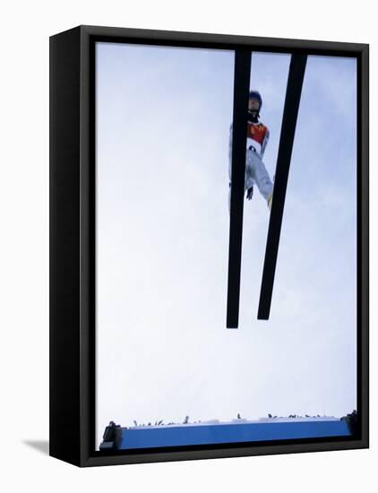 Ski Jumper in Action Flying Off the Lip of the Jump, Salt Lake City, Utah, USA-Chris Trotman-Framed Stretched Canvas