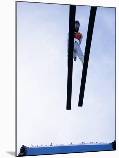 Ski Jumper in Action Flying Off the Lip of the Jump, Salt Lake City, Utah, USA-Chris Trotman-Mounted Photographic Print