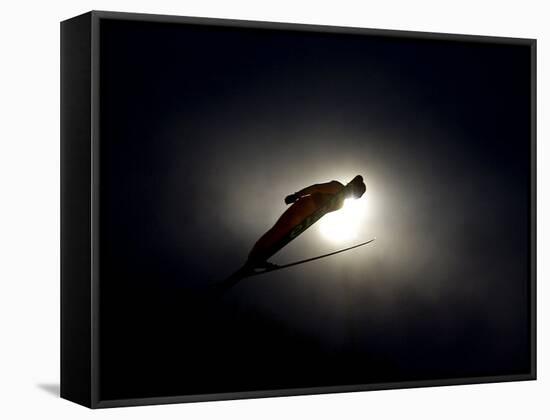 Ski Jumper in Action, Torino, Italy-Chris Trotman-Framed Stretched Canvas