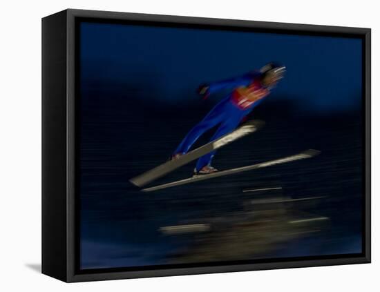 Ski Jumper in Action, Torino, Italy-Chris Trotman-Framed Stretched Canvas