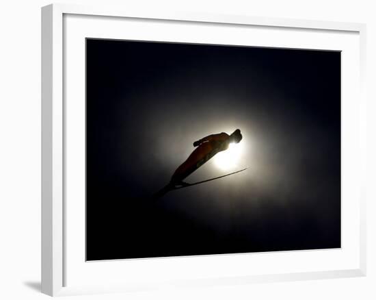 Ski Jumper in Action, Torino, Italy-Chris Trotman-Framed Photographic Print