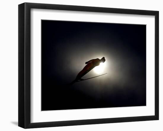 Ski Jumper in Action, Torino, Italy-Chris Trotman-Framed Photographic Print