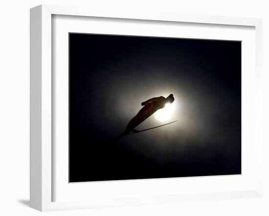 Ski Jumper in Action, Torino, Italy-Chris Trotman-Framed Photographic Print