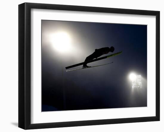 Ski Jumper in Action, Torino, Italy-Chris Trotman-Framed Photographic Print