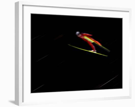 Ski Jumper in Action, Torino, Italy-Chris Trotman-Framed Photographic Print