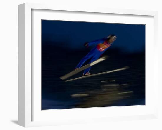 Ski Jumper in Action, Torino, Italy-Chris Trotman-Framed Photographic Print