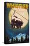 Ski Lift and Full Moon - Whistler, Canada-Lantern Press-Stretched Canvas