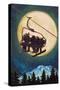 Ski Lift and Full Moon with Snowboarder-Lantern Press-Stretched Canvas