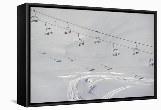 Ski Lifts in the Region of Bavarian Oberstdorf in Winter-Frank May-Framed Stretched Canvas