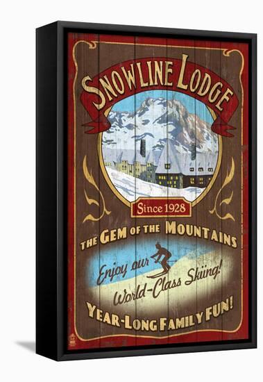 Ski Lodge - Vintage Sign-Lantern Press-Framed Stretched Canvas