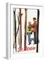 Ski Michigan - Couple by Skis in the Snow-Lantern Press-Framed Art Print