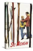 Ski Michigan - Couple by Skis in the Snow-Lantern Press-Stretched Canvas