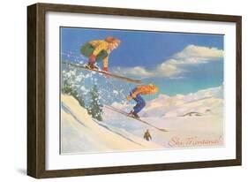 Ski Montana, Ladies Skiing-null-Framed Art Print