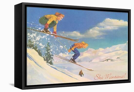 Ski Montana, Ladies Skiing-null-Framed Stretched Canvas