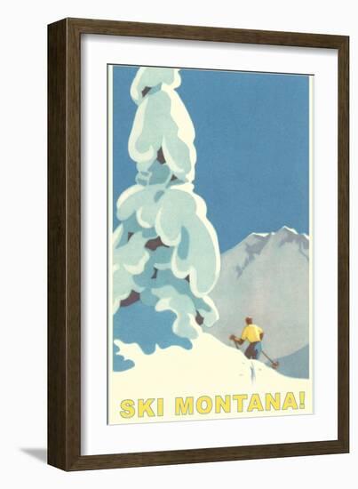 Ski Montana, Snow on Pine Tree-null-Framed Art Print