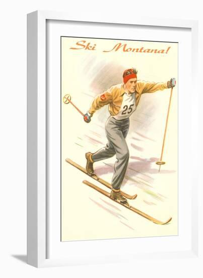 Ski Montana, Vintage Cross Country Skier-null-Framed Art Print