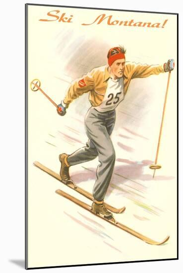 Ski Montana, Vintage Cross Country Skier-null-Mounted Art Print