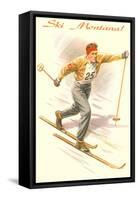 Ski Montana, Vintage Cross Country Skier-null-Framed Stretched Canvas