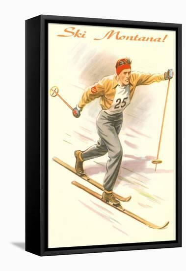 Ski Montana, Vintage Cross Country Skier-null-Framed Stretched Canvas