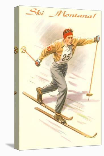 Ski Montana, Vintage Cross Country Skier-null-Stretched Canvas