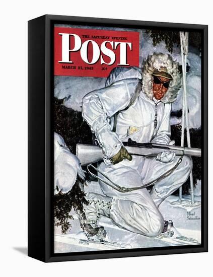 "Ski Patrol Soldier," Saturday Evening Post Cover, March 27, 1943-Mead Schaeffer-Framed Stretched Canvas