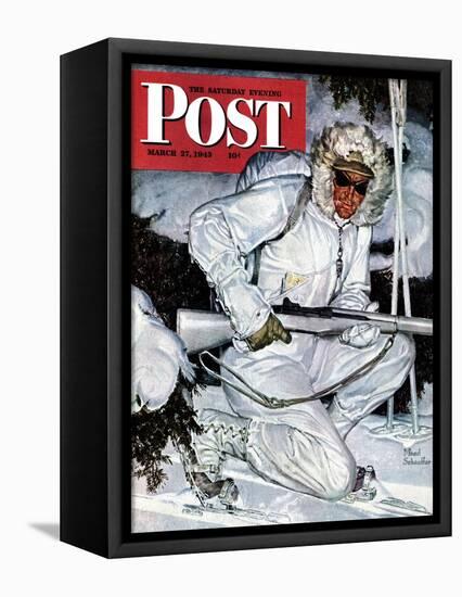 "Ski Patrol Soldier," Saturday Evening Post Cover, March 27, 1943-Mead Schaeffer-Framed Stretched Canvas