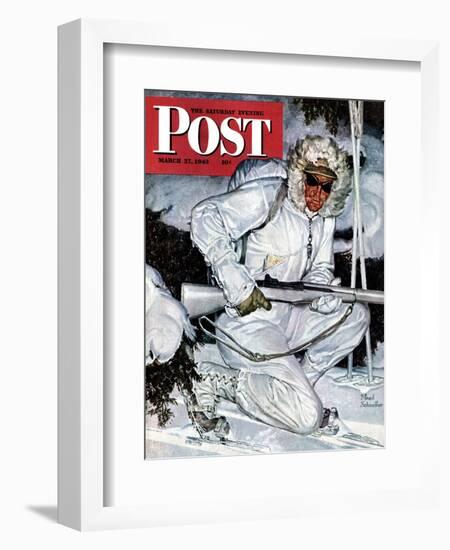 "Ski Patrol Soldier," Saturday Evening Post Cover, March 27, 1943-Mead Schaeffer-Framed Giclee Print