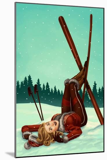 Ski Pinup-Lantern Press-Mounted Art Print