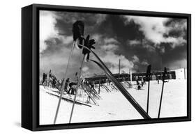 Ski Poles. Gloves. Skis-null-Framed Stretched Canvas