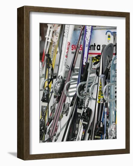 Ski Rack with Skis, Grindelwald, Bern, Switzerland-Walter Bibikow-Framed Photographic Print