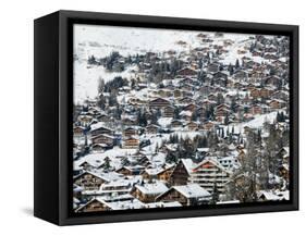 Ski Resort Chalets, Verbier, Valais, Wallis, Switzerland-Walter Bibikow-Framed Stretched Canvas