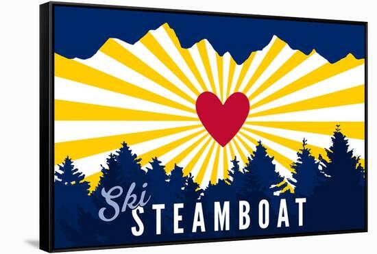 Ski Steamboat - Heart and Treeline-Lantern Press-Framed Stretched Canvas