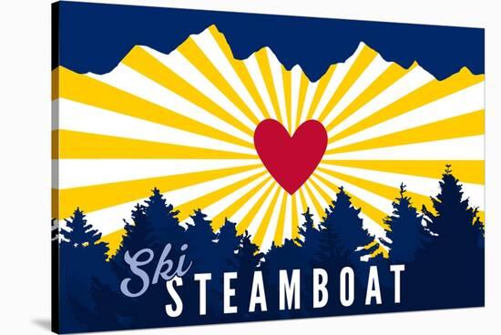 Ski Steamboat - Heart and Treeline-Lantern Press-Stretched Canvas