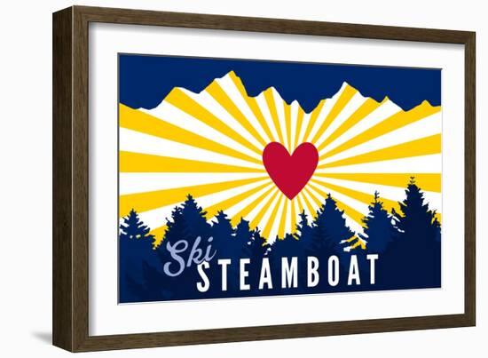 Ski Steamboat - Heart and Treeline-Lantern Press-Framed Art Print