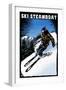 Ski Steamboat - Scratchboard Skier-Lantern Press-Framed Art Print