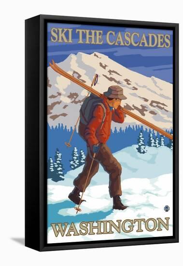 Ski the Cascades, Cascade Mountains, Washington-Lantern Press-Framed Stretched Canvas